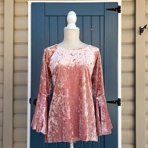 Cupio Velvet Blush Pink Bell Sleeve Top Women’s Size Large